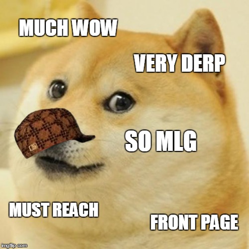 Doge Meme | MUCH WOW; VERY DERP; SO MLG; MUST REACH; FRONT PAGE | image tagged in memes,doge,scumbag | made w/ Imgflip meme maker