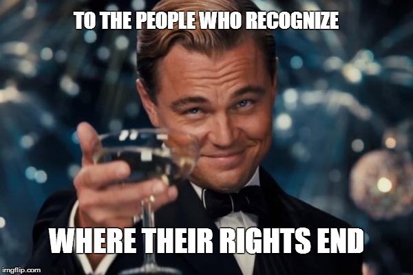 Cheers, Salute, Salud, Skoal. | TO THE PEOPLE WHO RECOGNIZE; WHERE THEIR RIGHTS END | image tagged in memes,leonardo dicaprio cheers,autonomy,liberty,not your body not your business | made w/ Imgflip meme maker
