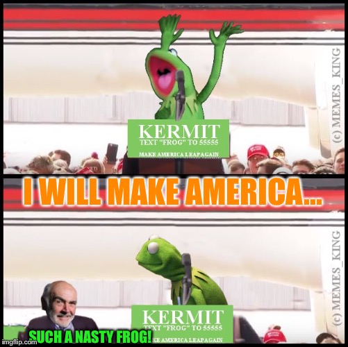 Kermit Will Make America | I WILL MAKE AMERICA... SUCH A NASTY FROG! | image tagged in kermit will make america,memes | made w/ Imgflip meme maker