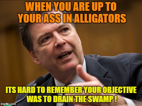 WHEN YOU ARE UP TO YOUR ASS IN ALLIGATORS ITS HARD TO REMEMBER YOUR OBJECTIVE WAS TO DRAIN THE SWAMP ! | made w/ Imgflip meme maker