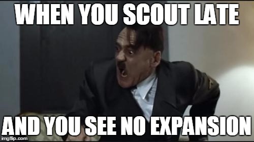 Hitler | WHEN YOU SCOUT LATE; AND YOU SEE NO EXPANSION | image tagged in hitler | made w/ Imgflip meme maker