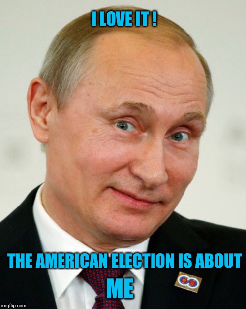 I'm Sure He'd Be Glad To Take Over | I LOVE IT ! THE AMERICAN ELECTION IS ABOUT; ME | image tagged in vladimir putin | made w/ Imgflip meme maker