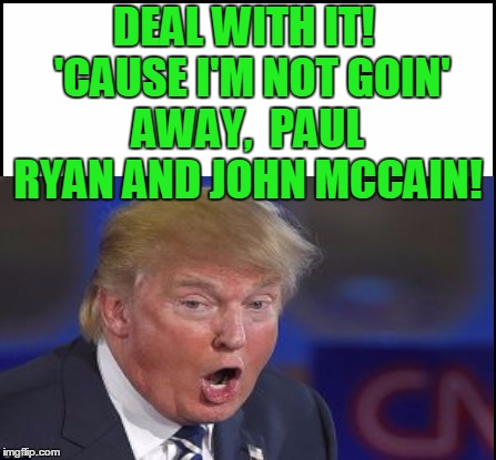 DEAL WITH IT!  'CAUSE I'M NOT GOIN' AWAY,  PAUL RYAN AND JOHN MCCAIN! | made w/ Imgflip meme maker