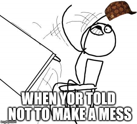 Table Flip Guy | WHEN YOR TOLD NOT TO MAKE A MESS | image tagged in memes,table flip guy,scumbag | made w/ Imgflip meme maker