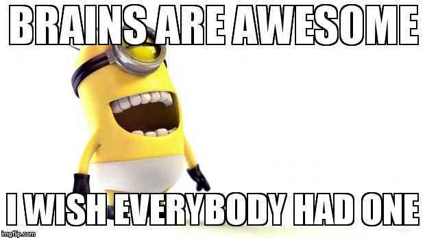 I wish everybody had one | BRAINS ARE AWESOME; I WISH EVERYBODY HAD ONE | image tagged in despicable me minions | made w/ Imgflip meme maker