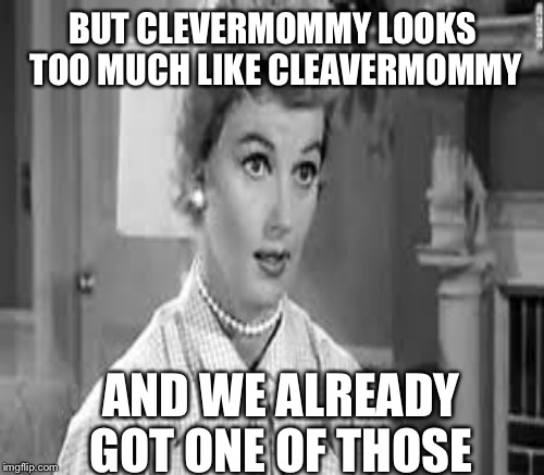 BUT CLEVERMOMMY LOOKS TOO MUCH LIKE CLEAVERMOMMY AND WE ALREADY GOT ONE OF THOSE | made w/ Imgflip meme maker