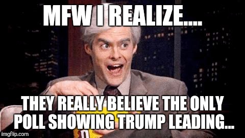 popcorn Bill Hader | MFW I REALIZE.... THEY REALLY BELIEVE THE ONLY POLL SHOWING TRUMP LEADING... | image tagged in popcorn bill hader | made w/ Imgflip meme maker