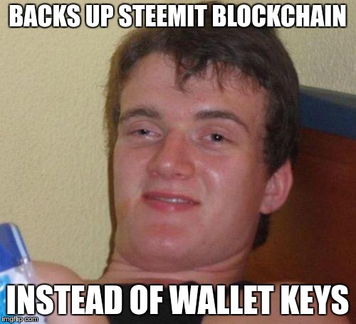 stoned guy | BACKS UP STEEMIT BLOCKCHAIN; INSTEAD OF WALLET KEYS | image tagged in stoned guy | made w/ Imgflip meme maker