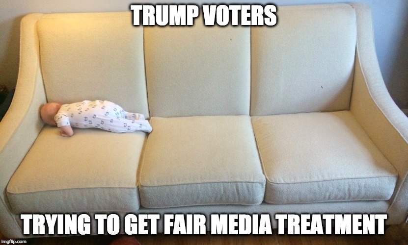 Banging Head Against Wall | TRUMP VOTERS; TRYING TO GET FAIR MEDIA TREATMENT | image tagged in frustration | made w/ Imgflip meme maker