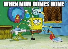 Anyone else  | WHEN MUM COMES HOME | image tagged in spongebob,life,cleaning,sponge bob,funny,deez nutz | made w/ Imgflip meme maker