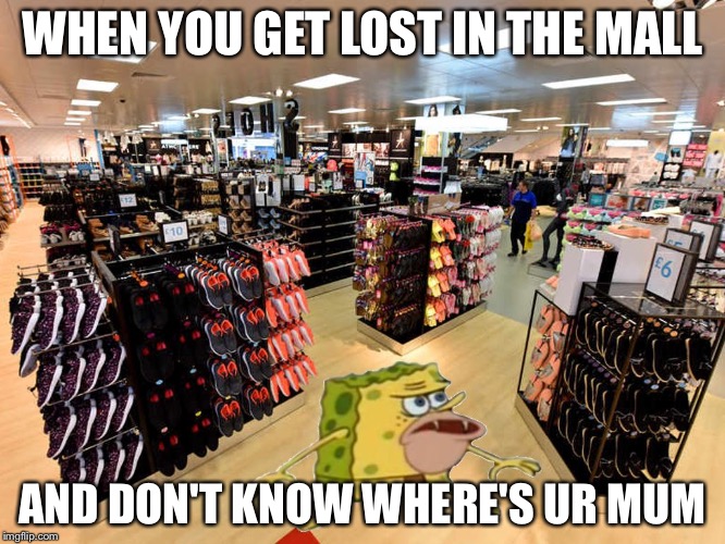 spongegar shopping | WHEN YOU GET LOST IN THE MALL; AND DON'T KNOW WHERE'S UR MUM | image tagged in spongegar shopping | made w/ Imgflip meme maker