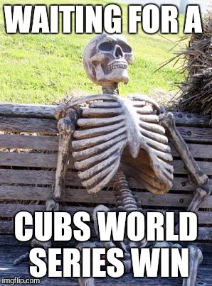 Waiting Skeleton | WAITING FOR A; CUBS WORLD SERIES WIN | image tagged in memes,waiting skeleton | made w/ Imgflip meme maker
