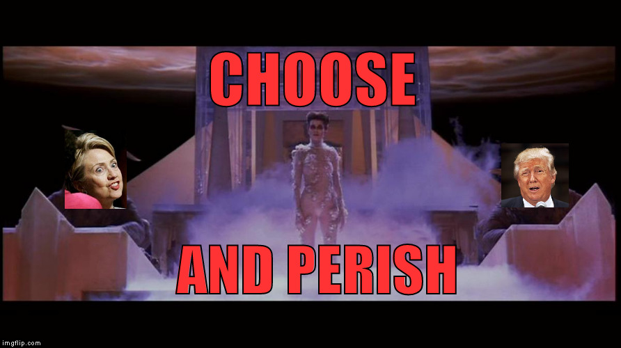 Gozer the Gozerian, Gozer the Destructor, Volguus Zildrohar, the Traveller has come. Choose the form of the Destructor! | CHOOSE; AND PERISH | image tagged in gozer at the gate | made w/ Imgflip meme maker