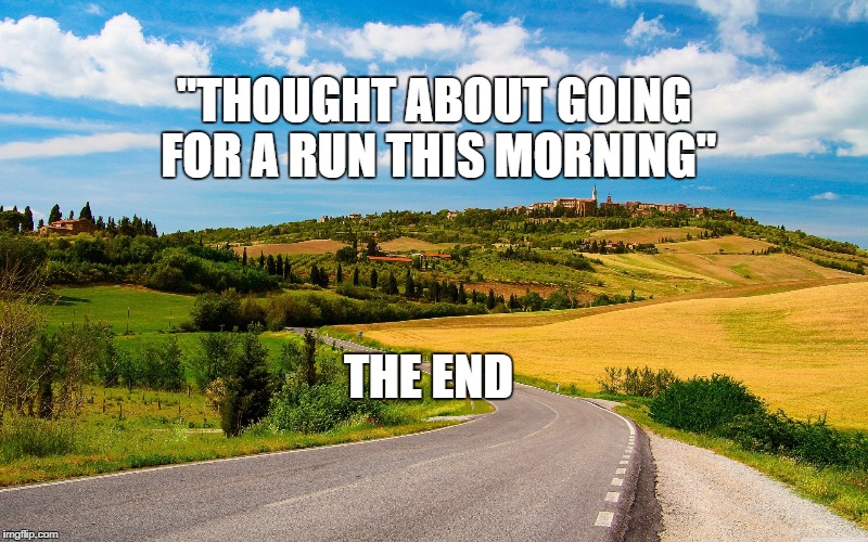 Funny excercise | "THOUGHT ABOUT GOING FOR A RUN THIS MORNING"; THE END | image tagged in funny memes | made w/ Imgflip meme maker