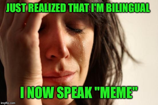 I've been memeing for a little more than a year and finish sentences with "that would be great, I've got that going for me, etc" | JUST REALIZED THAT I'M BILINGUAL; I NOW SPEAK "MEME" | image tagged in memes,first world problems | made w/ Imgflip meme maker