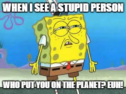 Can we create/revive this popular meme? | WHEN I SEE A STUPID PERSON; WHO PUT YOU ON THE PLANET? EUH! | image tagged in spongebob,meme,dank,funny,doritos,what am i doing with my life kill me now | made w/ Imgflip meme maker