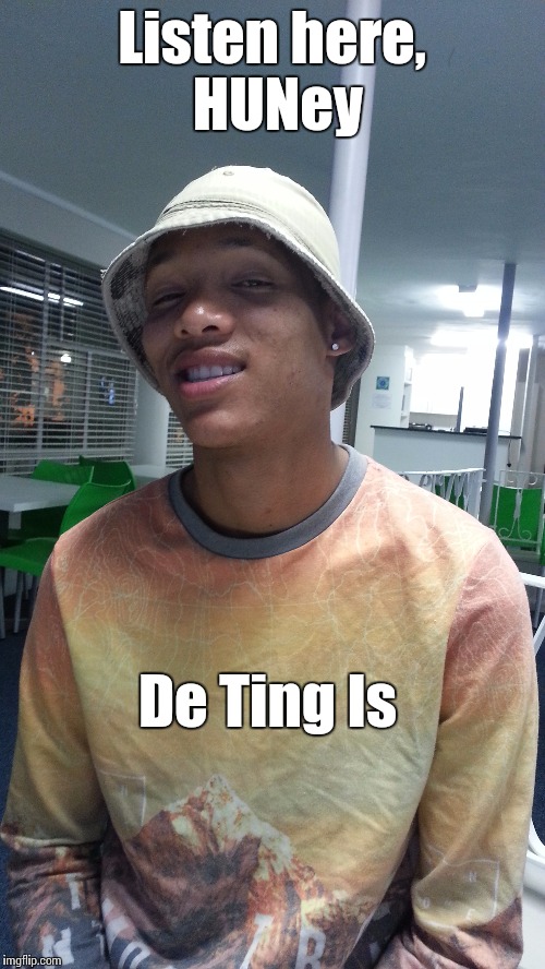 Listen here, HUNey; De Ting Is | image tagged in awkward moment sealion | made w/ Imgflip meme maker