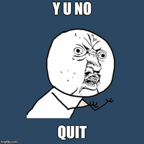 Y U No Meme | Y U NO QUIT | image tagged in memes,y u no | made w/ Imgflip meme maker