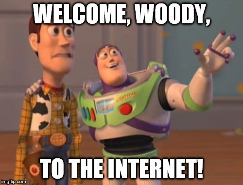 X, X Everywhere | WELCOME, WOODY, TO THE INTERNET! | image tagged in memes,x x everywhere | made w/ Imgflip meme maker