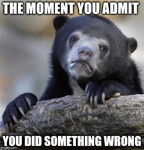 Confession Bear | THE MOMENT YOU ADMIT; YOU DID SOMETHING WRONG | image tagged in memes,confession bear | made w/ Imgflip meme maker