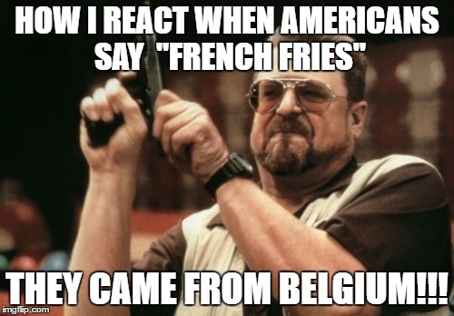 Am I The Only One Around Here | HOW I REACT WHEN AMERICANS SAY  "FRENCH FRIES"; THEY CAME FROM BELGIUM!!! | image tagged in memes,am i the only one around here | made w/ Imgflip meme maker