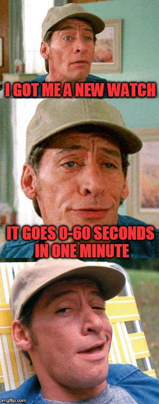 Hey Vern see my new watch? | I GOT ME A NEW WATCH; IT GOES 0-60 SECONDS IN ONE MINUTE | image tagged in ernest | made w/ Imgflip meme maker