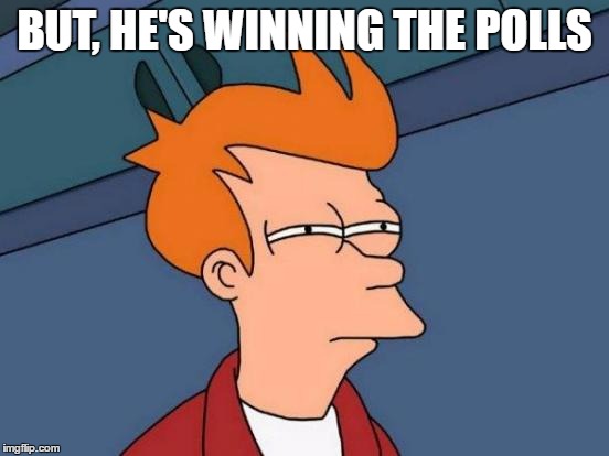 Futurama Fry Meme | BUT, HE'S WINNING THE POLLS | image tagged in memes,futurama fry | made w/ Imgflip meme maker