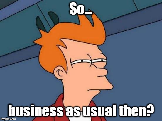 Futurama Fry Meme | So... business as usual then? | image tagged in memes,futurama fry | made w/ Imgflip meme maker