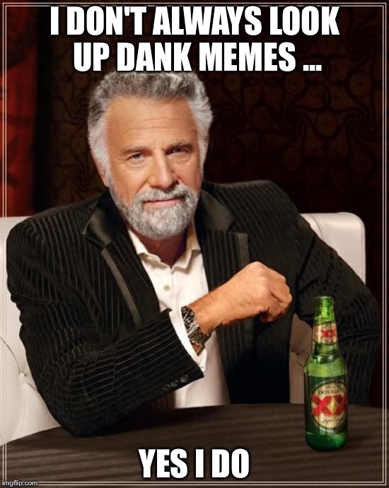 The Most Interesting Man In The World | I DON'T ALWAYS LOOK UP DANK MEMES ... YES I DO | image tagged in memes,the most interesting man in the world | made w/ Imgflip meme maker