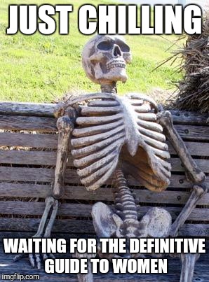 Waiting Skeleton | JUST CHILLING; WAITING FOR THE DEFINITIVE GUIDE TO WOMEN | image tagged in memes,waiting skeleton | made w/ Imgflip meme maker