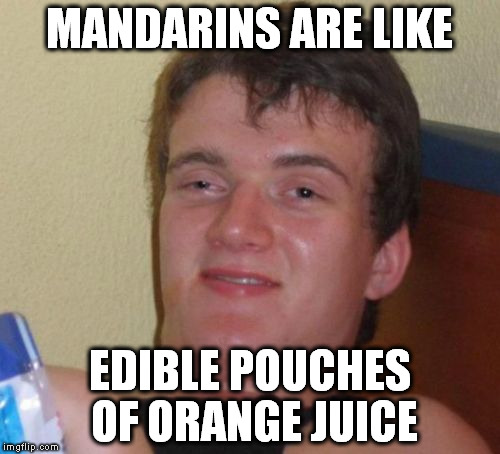 Had this stunning realisation recently... | MANDARINS ARE LIKE; EDIBLE POUCHES OF ORANGE JUICE | image tagged in memes,10 guy,fruit,orange juice,food,drink | made w/ Imgflip meme maker
