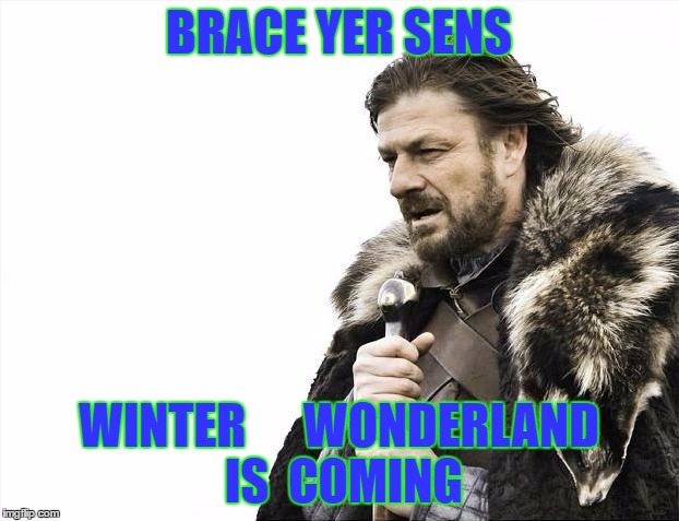 Brace Yourselves X is Coming | BRACE YER SENS; WINTER      WONDERLAND IS
 COMING | image tagged in memes,brace yourselves x is coming | made w/ Imgflip meme maker