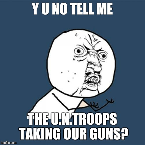 They really might | Y U NO TELL ME; THE U.N.TROOPS TAKING OUR GUNS? | image tagged in memes,y u no | made w/ Imgflip meme maker