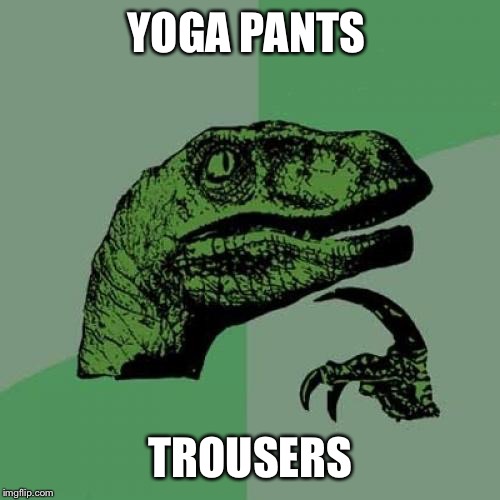 Philosoraptor Meme | YOGA PANTS TROUSERS | image tagged in memes,philosoraptor | made w/ Imgflip meme maker