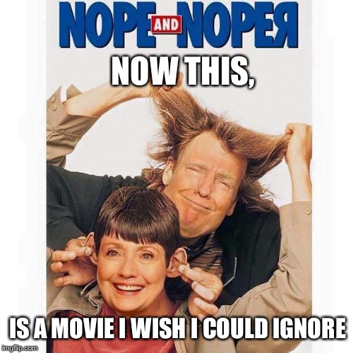 Honestly America, wtf. | NOW THIS, IS A MOVIE I WISH I COULD IGNORE | image tagged in hillary clinton,donald trump,dumb and dumber,nope flamethrower,nope | made w/ Imgflip meme maker