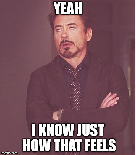 Face You Make Robert Downey Jr Meme | YEAH I KNOW JUST HOW THAT FEELS | image tagged in memes,face you make robert downey jr | made w/ Imgflip meme maker