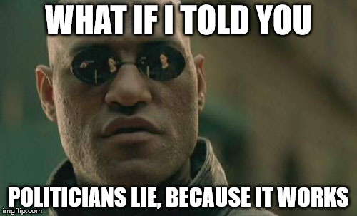 If we stopped voting for lairs we wouldn't have lairs.   | WHAT IF I TOLD YOU; POLITICIANS LIE, BECAUSE IT WORKS | image tagged in memes,matrix morpheus,election | made w/ Imgflip meme maker