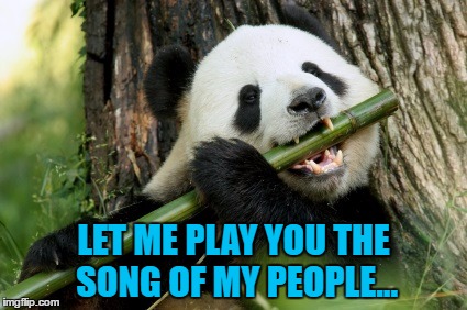 Who knew pandas could play the flute? | LET ME PLAY YOU THE SONG OF MY PEOPLE... | image tagged in panda flute,memes,music,animals,pandas | made w/ Imgflip meme maker