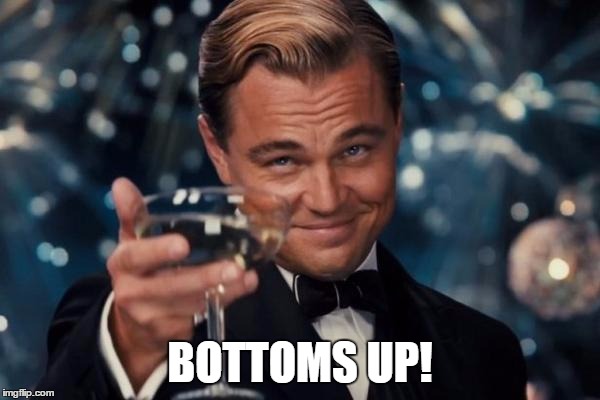 Leonardo Dicaprio Cheers Meme | BOTTOMS UP! | image tagged in memes,leonardo dicaprio cheers | made w/ Imgflip meme maker