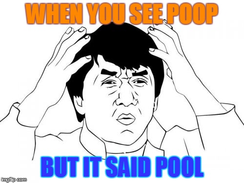 Jackie Chan WTF Meme | WHEN YOU SEE POOP; BUT IT SAID POOL | image tagged in memes,jackie chan wtf | made w/ Imgflip meme maker