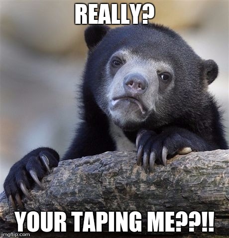 Confession Bear | REALLY? YOUR TAPING ME??!! | image tagged in memes,confession bear | made w/ Imgflip meme maker