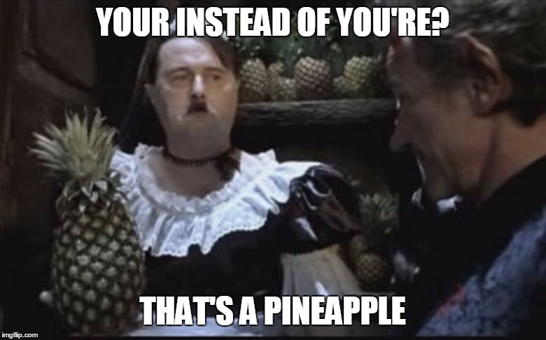 Hitler Pineapple | YOUR INSTEAD OF YOU'RE? THAT'S A PINEAPPLE | image tagged in hitler pineapple | made w/ Imgflip meme maker