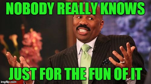 Steve Harvey Meme | NOBODY REALLY KNOWS JUST FOR THE FUN OF IT | image tagged in memes,steve harvey | made w/ Imgflip meme maker
