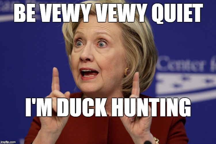 Hillary hunting Donald Tru...Duck | BE VEWY VEWY QUIET; I'M DUCK HUNTING | image tagged in hillary clinton 2,donald trump duck,pva | made w/ Imgflip meme maker