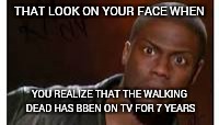 THAT LOOK ON YOUR FACE WHEN; YOU REALIZE THAT THE WALKING DEAD HAS BBEN ON TV FOR 7 YEARS | image tagged in the walking dead | made w/ Imgflip meme maker