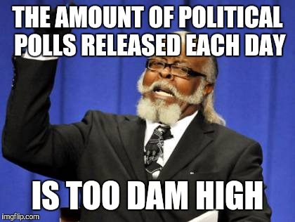 Too Damn High Meme | THE AMOUNT OF POLITICAL POLLS RELEASED EACH DAY; IS TOO DAM HIGH | image tagged in memes,too damn high | made w/ Imgflip meme maker