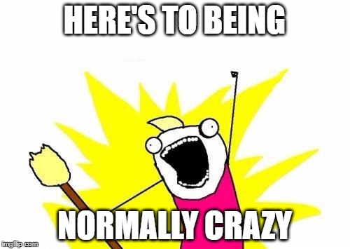 X All The Y Meme | HERE'S TO BEING NORMALLY CRAZY | image tagged in memes,x all the y | made w/ Imgflip meme maker