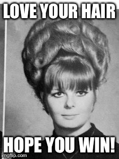 LOVE YOUR HAIR; HOPE YOU WIN! | image tagged in beehive,love your hair | made w/ Imgflip meme maker