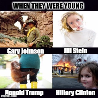 2016 Presidential Candidates When They Were Young | WHEN THEY WERE YOUNG; Gary Johnson; Jill Stein; Donald Trump; Hillary Clinton | image tagged in jill stein,gary johnson,hillary clinton,donald trump,young,election 2016 | made w/ Imgflip meme maker