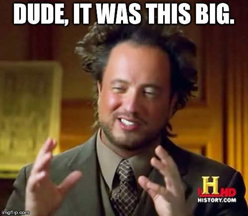 Ancient Aliens Meme | DUDE, IT WAS THIS BIG. | image tagged in memes,ancient aliens | made w/ Imgflip meme maker